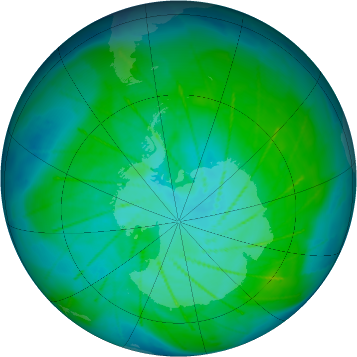 Antarctic ozone map for 11 January 2010